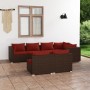 Set muebles de jardín 7 piezas y cojines ratán sintético marrón de vidaXL, Conjuntos de jardín - Ref: Foro24-3102387, Precio:...