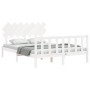 White solid wood bed frame with headboard 140x200 cm by vidaXL, Beds and slatted bases - Ref: Foro24-3193467, Price: 139,07 €...