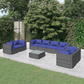 9-piece garden furniture set and gray synthetic rattan cushions by vidaXL, Garden sets - Ref: Foro24-3102294, Price: 748,52 €...