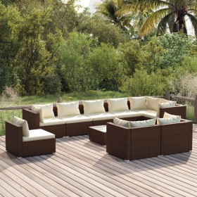 Garden furniture set 10 pieces and brown synthetic rattan cushions by vidaXL, Garden sets - Ref: Foro24-3102634, Price: 1,00 ...