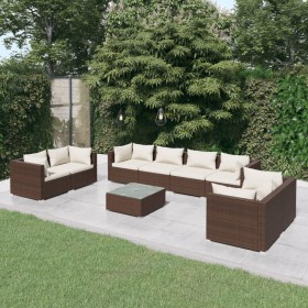 Garden furniture set 9 pieces with brown synthetic rattan cushions by vidaXL, Garden sets - Ref: Foro24-3102290, Price: 750,9...