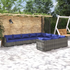 10-teiliges Gartenmöbel-Set und graue synthetische Rattankissen von vidaXL, Gartensets - Ref: Foro24-3102782, Preis: 883,55 €...