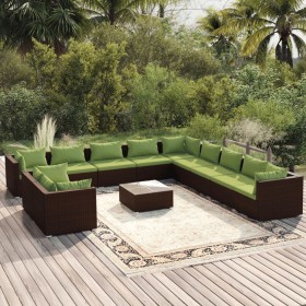 Set muebles de jardín y cojines 12 pzas ratán sintético marrón de vidaXL, Conjuntos de jardín - Ref: Foro24-3102540, Precio: ...