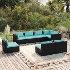 8-teiliges Gartensofa-Set und schwarze synthetische Rattankissen von vidaXL, Gartensets - Ref: Foro24-3102545, Preis: 715,99 ...