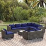 Set de muebles de jardín 10 pzas y cojines ratán sintético gris de vidaXL, Conjuntos de jardín - Ref: Foro24-3102654, Precio:...