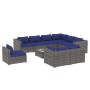 Set de muebles de jardín 10 pzas y cojines ratán sintético gris de vidaXL, Conjuntos de jardín - Ref: Foro24-3102654, Precio:...