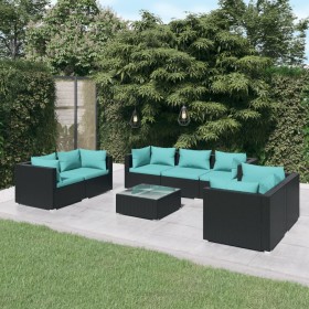 Set de muebles de jardín 8 pzas y cojines ratán sintético negro de vidaXL, Conjuntos de jardín - Ref: Foro24-3102273, Precio:...