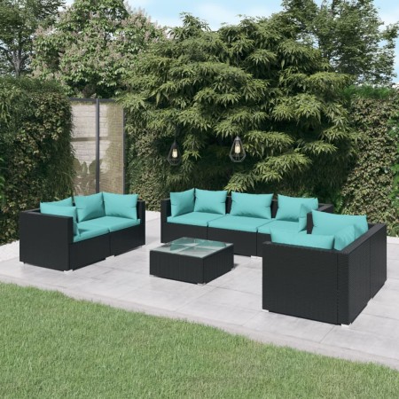 Set de muebles de jardín 8 pzas y cojines ratán sintético negro de vidaXL, Conjuntos de jardín - Ref: Foro24-3102273, Precio:...