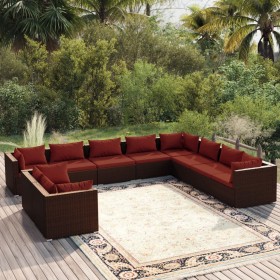 Garden furniture set 10 pieces and brown synthetic rattan cushions by vidaXL, Garden sets - Ref: Foro24-3102515, Price: 869,9...