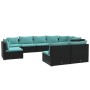 Set de muebles de jardín 9 pzas y cojines ratán sintético negro de vidaXL, Conjuntos de jardín - Ref: Foro24-3102561, Precio:...