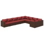 Set muebles de jardín 9 piezas y cojines ratán sintético marrón de vidaXL, Conjuntos de jardín - Ref: Foro24-3102763, Precio:...