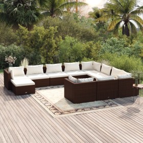 Set muebles de jardín 11 pzas y cojines ratán sintético marrón de vidaXL, Conjuntos de jardín - Ref: Foro24-3102698, Precio: ...