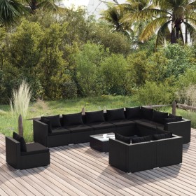 Set de muebles de jardín 11 pzs y cojines ratán sintético negro de vidaXL, Conjuntos de jardín - Ref: Foro24-3102664, Precio:...