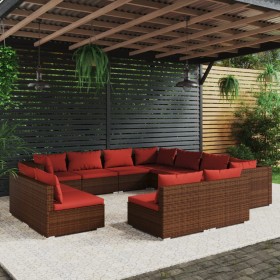 Set de muebles de jardín 11 pzas cojines ratán sintético marrón de vidaXL, Conjuntos de jardín - Ref: Foro24-3102827, Precio:...