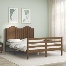 Honey brown solid wood bed frame and headboard 140x200 cm by vidaXL, Beds and slatted bases - Ref: Foro24-3194184, Price: 173...