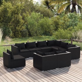 9-teiliges Gartenmöbel-Set und schwarze synthetische Rattankissen von vidaXL, Gartensets - Ref: Foro24-3102640, Preis: 888,64...