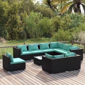 10-piece garden furniture set and black synthetic rattan cushions by vidaXL, Garden sets - Ref: Foro24-3102649, Price: 1,00 €...