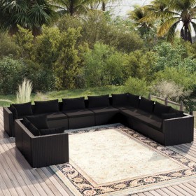 Set de muebles de jardín 10 pzas cojines ratán sintético negro de vidaXL, Conjuntos de jardín - Ref: Foro24-3102512, Precio: ...