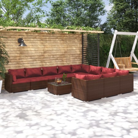 Gartenmöbelset 11-teilig mit braunen synthetischen Rattankissen von vidaXL, Gartensets - Ref: Foro24-3102787, Preis: 1,00 €, ...