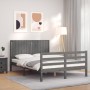 Gray solid wood bed frame with headboard 140x200 cm by vidaXL, Beds and slatted bases - Ref: Foro24-3194768, Price: 177,28 €,...