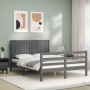 Gray solid wood bed frame with headboard 140x200 cm by vidaXL, Beds and slatted bases - Ref: Foro24-3194768, Price: 177,28 €,...