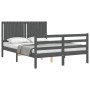 Gray solid wood bed frame with headboard 140x200 cm by vidaXL, Beds and slatted bases - Ref: Foro24-3194768, Price: 177,28 €,...