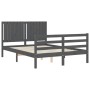 Gray solid wood bed frame with headboard 140x200 cm by vidaXL, Beds and slatted bases - Ref: Foro24-3194768, Price: 177,28 €,...