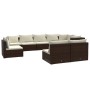 Set muebles de jardín 9 piezas y cojines ratán sintético marrón de vidaXL, Conjuntos de jardín - Ref: Foro24-3102562, Precio:...