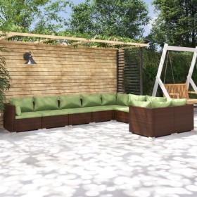 9-teiliges Gartenmöbel-Set und braune synthetische Rattankissen von vidaXL, Gartensets - Ref: Foro24-3102764, Preis: 891,26 €...