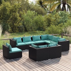 9-teiliges Gartenmöbel-Set und schwarze synthetische Rattankissen von vidaXL, Gartensets - Ref: Foro24-3102641, Preis: 885,99...