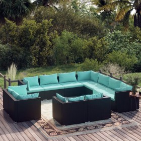 Set de muebles de jardín 11 pzas cojines ratán sintético negro de vidaXL, Conjuntos de jardín - Ref: Foro24-3102873, Precio: ...