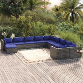 Set de muebles de jardín 11 pzas y cojines ratán sintético gris de vidaXL, Conjuntos de jardín - Ref: Foro24-3102710, Precio:...