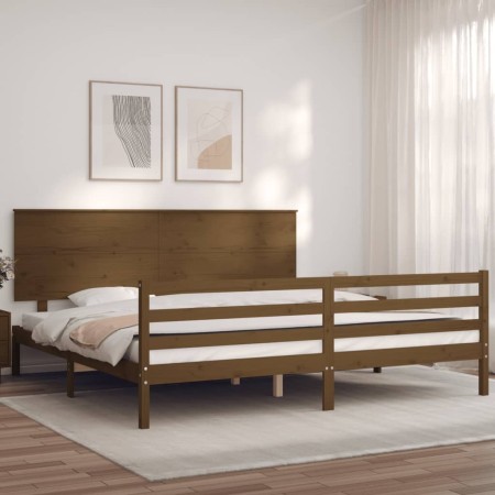 Honey brown solid wood bed frame and headboard 200x200 cm by vidaXL, Beds and slatted bases - Ref: Foro24-3195244, Price: 179...