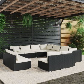 Set de muebles de jardín 11 pzas cojines ratán sintético negro de vidaXL, Conjuntos de jardín - Ref: Foro24-3102823, Precio: ...