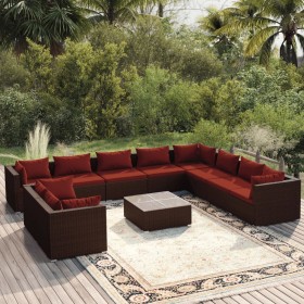 Gartenmöbel Set 11 Stück Kissen Kunststoff Rattan braun von vidaXL, Gartensets - Ref: Foro24-3102523, Preis: 968,99 €, Rabatt: %