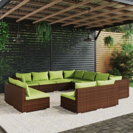 Set de muebles de jardín 11 pzas cojines ratán sintético marrón de vidaXL, Conjuntos de jardín - Ref: Foro24-3102828, Precio:...