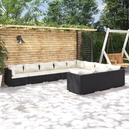 10-teiliges Gartenmöbel-Set und schwarze synthetische Rattankissen von vidaXL, Gartensets - Ref: Foro24-3102775, Preis: 1,00 ...