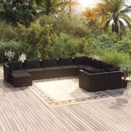 Set de muebles de jardín 10 pzas cojines ratán sintético negro de vidaXL, Conjuntos de jardín - Ref: Foro24-3102680, Precio: ...