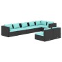 Set de muebles de jardín 8 pzas y cojines ratán sintético negro de vidaXL, Conjuntos de jardín - Ref: Foro24-3102401, Precio:...