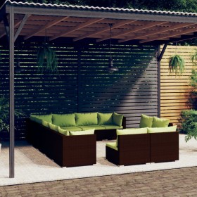 Set de muebles de jardín 12 pzas cojines ratán sintético marrón de vidaXL, Conjuntos de jardín - Ref: Foro24-3102844, Precio:...