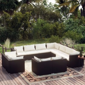 Gartenmöbel-Set 11-teilig, schwarze Kissen aus synthetischem Rattan von vidaXL, Gartensets - Ref: Foro24-3102871, Preis: 1,00...