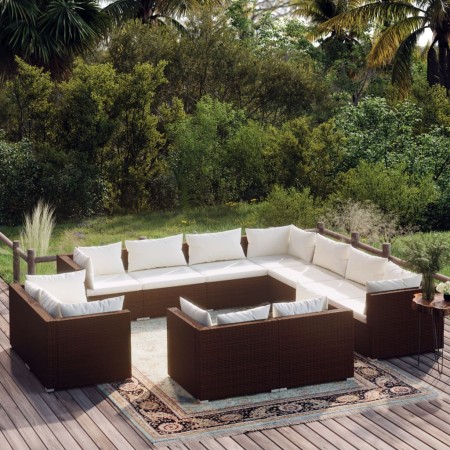 Gartenmöbelset 11-teilig mit braunen synthetischen Rattankissen von vidaXL, Gartensets - Ref: Foro24-3102874, Preis: 1,00 €, ...