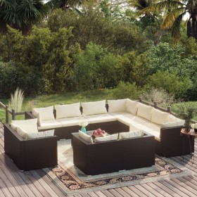 Set de muebles de jardín 12 pzas cojines ratán sintético negro de vidaXL, Conjuntos de jardín - Ref: Foro24-3102879, Precio: ...