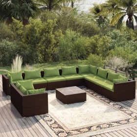 Set de muebles de jardín 11 pzas cojines ratán sintético marrón de vidaXL, Conjuntos de jardín - Ref: Foro24-3102524, Precio:...