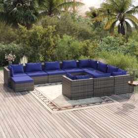 Set de muebles de jardín 11 pzas y cojines ratán sintético gris de vidaXL, Conjuntos de jardín - Ref: Foro24-3102702, Precio:...