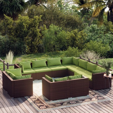 Garden furniture set 11 pieces with brown synthetic rattan cushions by vidaXL, Garden sets - Ref: Foro24-3102876, Price: 1,00...