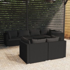 Set de muebles de jardín y cojines 7 pzas ratán sintético negro de vidaXL, Conjuntos de jardín - Ref: Foro24-3102472, Precio:...