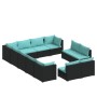 Set de muebles de jardín 12 pzas cojines ratán sintético negro de vidaXL, Conjuntos de jardín - Ref: Foro24-3102841, Precio: ...