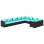 Set de muebles de jardín 9 pzas y cojines ratán sintético negro de vidaXL, Conjuntos de jardín - Ref: Foro24-3102761, Precio:...