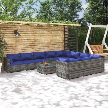 11-teiliges Gartenmöbel-Set und graue synthetische Rattankissen von vidaXL, Gartensets - Ref: Foro24-3102790, Preis: 775,99 €...